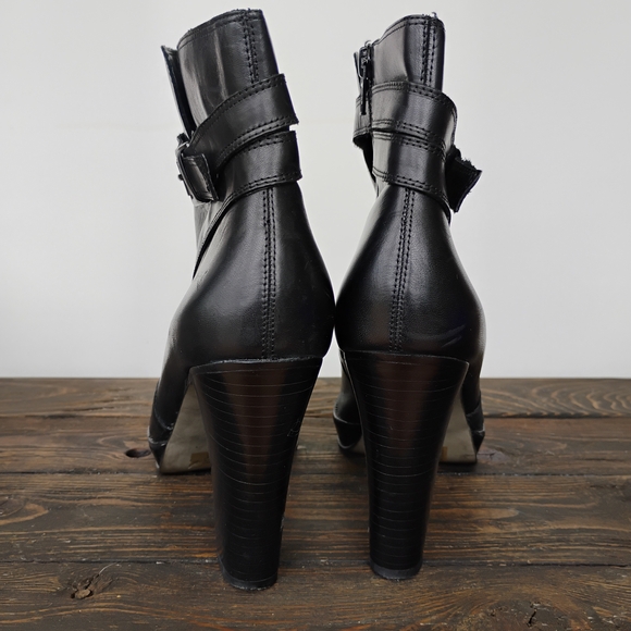 Arturo Chiang Primo Ankle Boots Size 8M Platform Black Leather Buckle Belt ZipUp - Picture 15 of 16